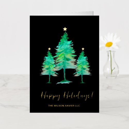 Happy Holidays Pine Christmas tree Star Business  Foil Holiday Card