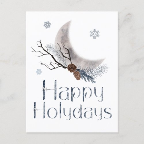 Happy Holidays Pine Cones And A Crescent Moon Postcard