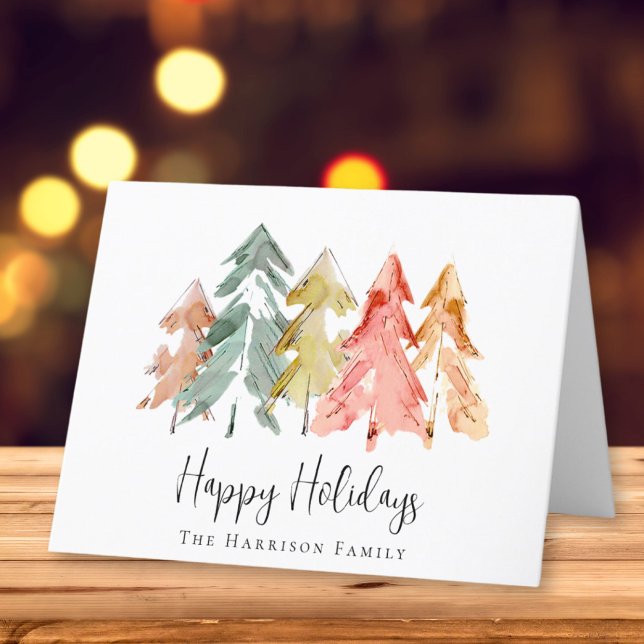 Happy Holidays Pine Tree Watercolor Holiday Card (Creator Uploaded)