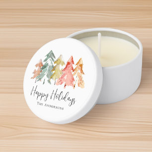 Happy Holidays Pine Tree Watercolor Mini Candle Favors