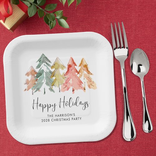 Happy Holidays Pine Trees Christmas Party Paper Plates