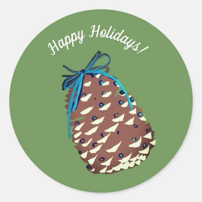 Happy Holidays  Pinecone Sticker (Front)