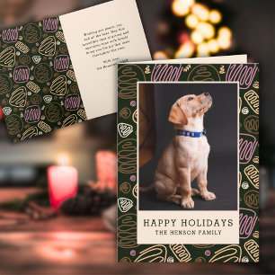 Happy Holidays Pink Black One line Dog Photo Holiday Card