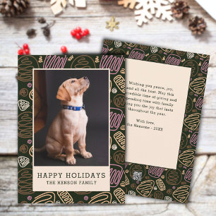 Happy Holidays Pink Black One line Dog Photo  Holiday Card