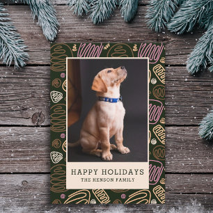 Happy Holidays Pink Black One line Pet Photo Holid Holiday Card
