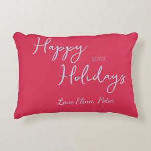 Happy HOLIDAYS PINK BLUE PASTEL MODERN CHRISTMAS Accent Pillow