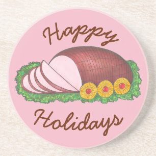 Happy Holidays Pink Christmas Easter Glazed Ham Coaster