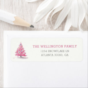 Happy Holidays Pink Christmas Tree Custom Address Label