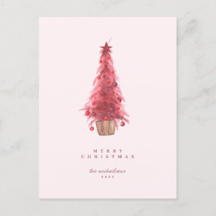 HAPPY HOLIDAYS Pink Christmas Tree Postcard