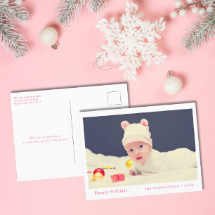 Happy Holidays Pink Cute Baby Photo Holiday Postcard