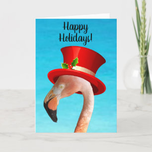 Happy Holidays Pink Flamingo Holiday Card