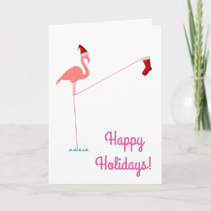 Happy Holidays! - Pink Flamingo Silhouette Holiday Card