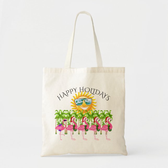 Happy Holidays Pink Flamingo Tote #holidayZ (Front)