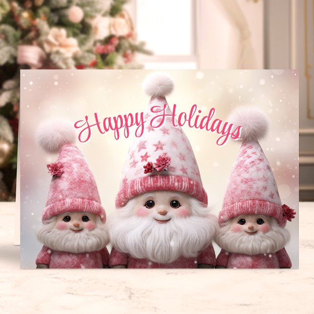Happy Holidays Pink Gnomes Christmas Holiday Card (Creator Uploaded)