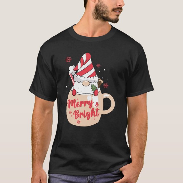 Happy Holidays - Pink Mug Hot Cocoa Merry & Bright T-Shirt (Front)