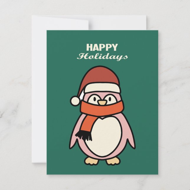 happy holidays pink penguin  holiday card (Front)