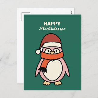 happy holidays pink penguin holiday postcard