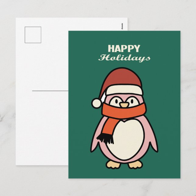 happy holidays pink penguin  holiday postcard (Front/Back)