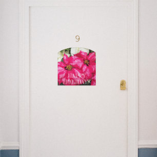 Happy Holidays Pink Poinsettias Seasonal Door Sign