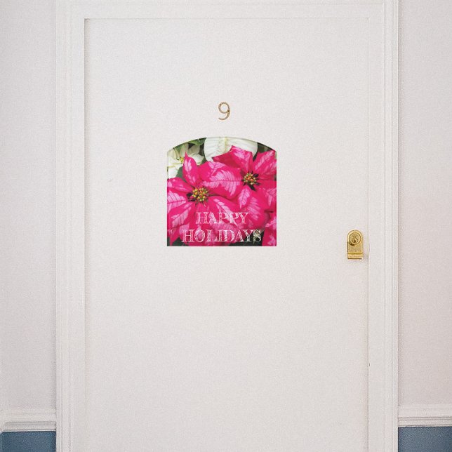Happy Holidays Pink Poinsettias Seasonal Door Sign (In Situ)