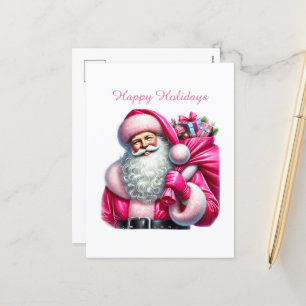 Happy Holidays Pink Santa Holiday Postcard