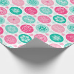Happy Holidays Pink Teal Snowflakes Wrapping Paper<br><div class="desc">This snowflakes wrapping paper has a pretty pink and teal Snowflakes holiday pattern. This pattern has three sayings “Happy Holidays”, "Let it Snow" and “Joy & Peace” in beautiful scrolling serif font. There are 11 different snowflakes with 3 pink and 3 teal colors. You can make the pattern on the...</div>