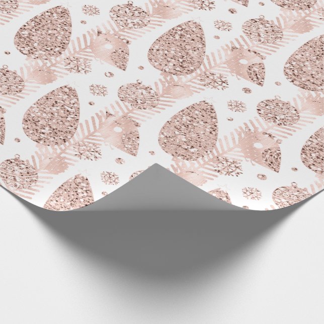 Happy Holidays Pink White Glitter Christmas Decor Wrapping Paper (Corner)