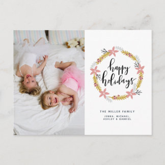 Happy Holidays Pink Wreath | Holiday Photo Card