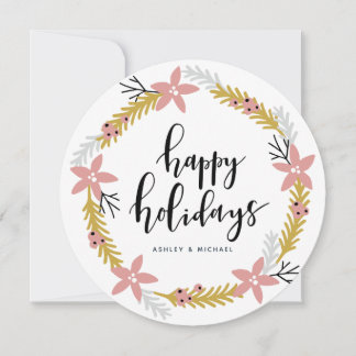 Happy Holidays Pink Wreath | Holiday Photo Card