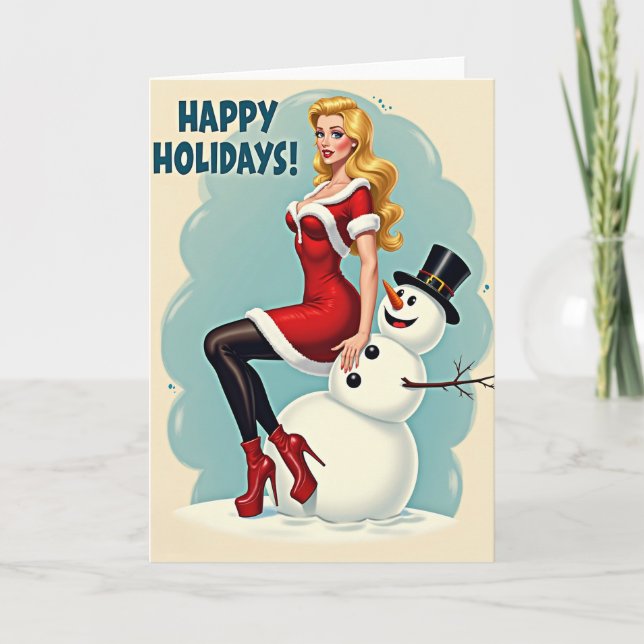 Happy Holidays Pinup Girl Card (Front)