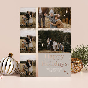 Happy Holidays Plaid 5 Family Photo Plaid Collage Foil Holiday Card