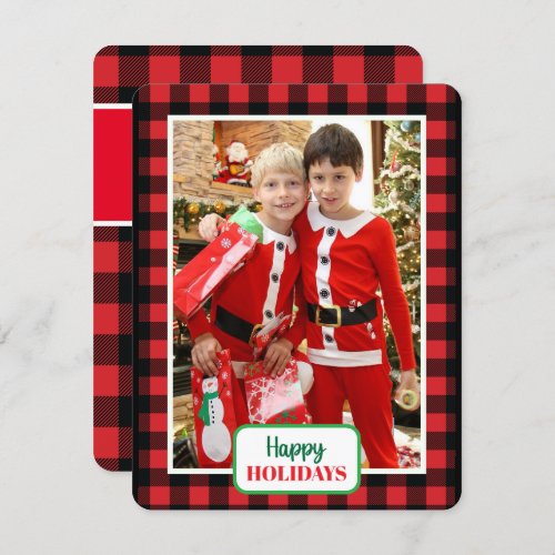 Happy holidays plaid add your photo holiday card