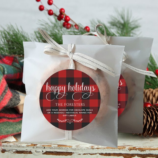Happy Holidays, Plaid Envelope Seal or Gift Labels (Creator Uploaded)