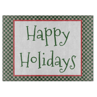 Happy Holidays Plaid Pattern Cutting Board
