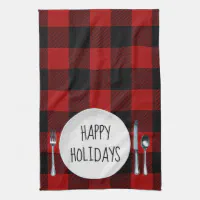 6 Happy Chickens on Buffalo Plaid - Beach Towel