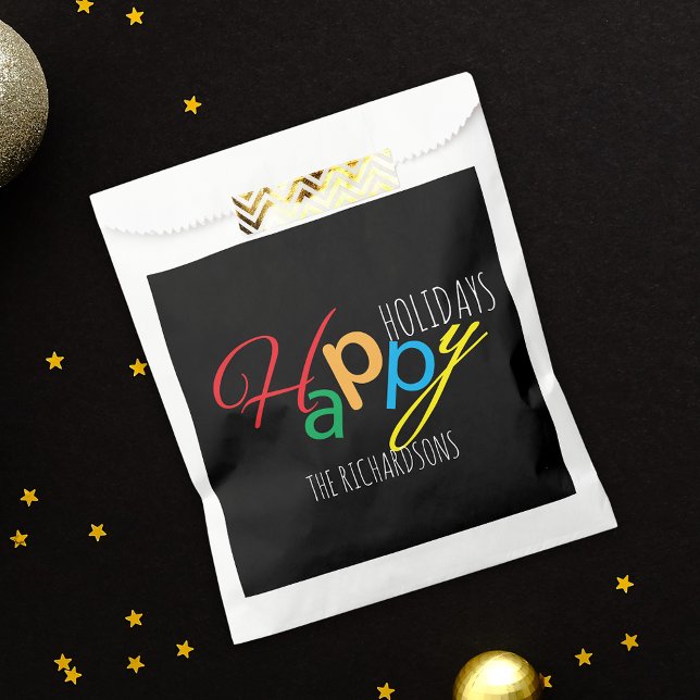 Happy Holidays Playful Bright Colors Family Name Favor Bag (Creator Uploaded)