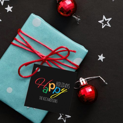 Happy Holidays Playful Text With Colorful Letters Favor Tags