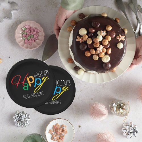 Happy Holidays Playful Text With Colorful Letters Paper Plates