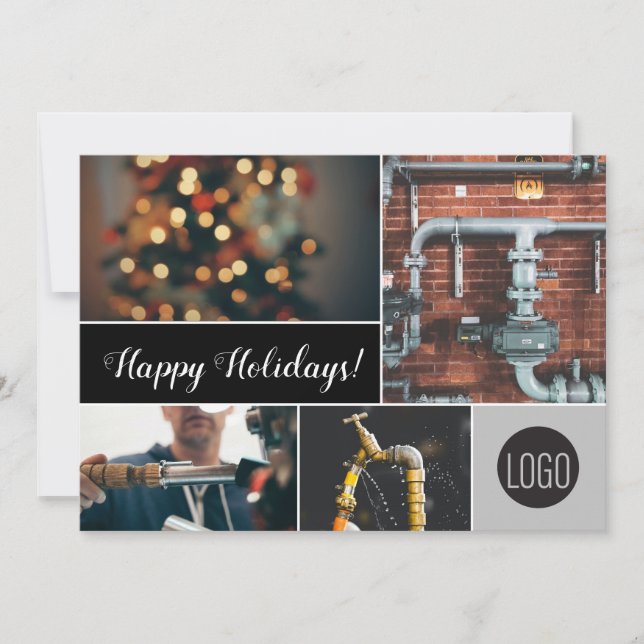 Happy Holidays Plumber Business logo Photos Holiday Card (Front)