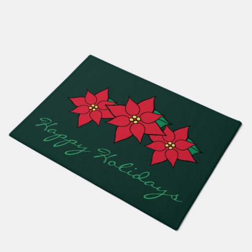 Happy Holidays Poinsettia Doormat 