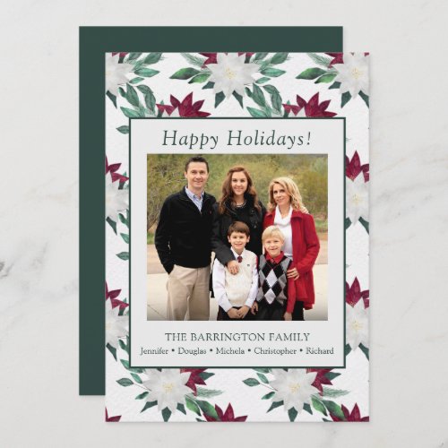 Happy Holidays Poinsettia Family Photo Flat Holiday Card