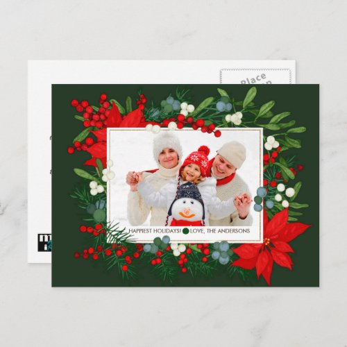 Happy Holidays Poinsettia Frame Photo Holiday Postcard