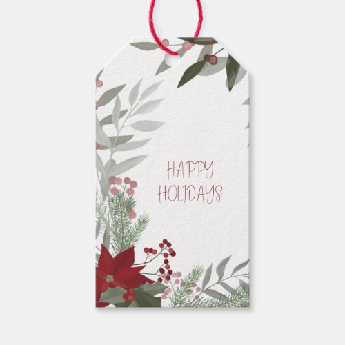 Happy Holidays Poinsettia Gift Tags