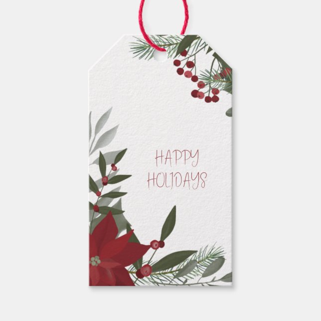 Happy Holidays Poinsettia Gift Tags (Front)