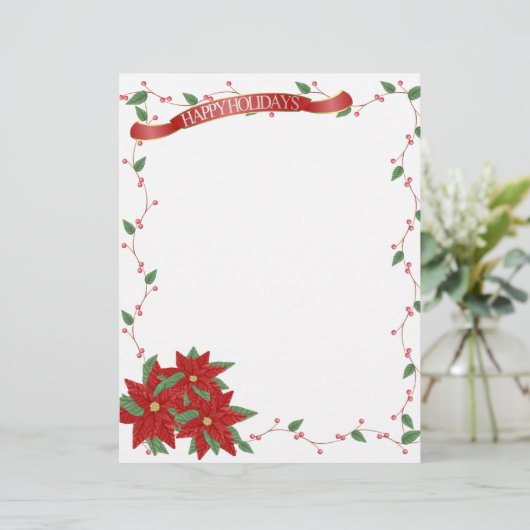 Happy Holidays Poinsettia Letterhead (Standing Front)