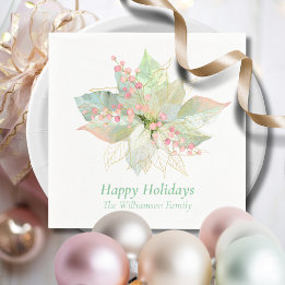 Happy Holidays Poinsettia Pastel Personalized Napkins