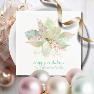 Happy Holidays Poinsettia Pastel Personalized   Napkins