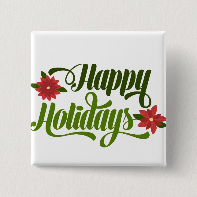 Happy Holidays Poinsettia Pinback Button (Front)