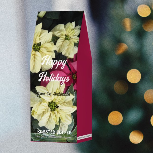 Happy Holidays Poinsettias with Name Roasted Coffee (Christmas)
