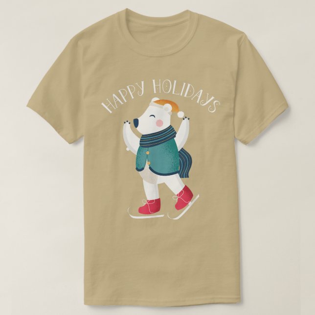 Happy Holidays Polar Bear Ice Skating Christmas An T-Shirt (Design Front)